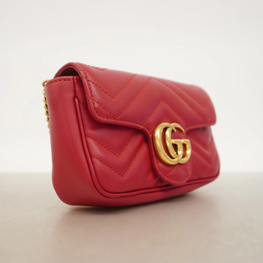 GUCCI Authentic Red Leather GG Marmont Shoulder Bag - Picture 2 of 8